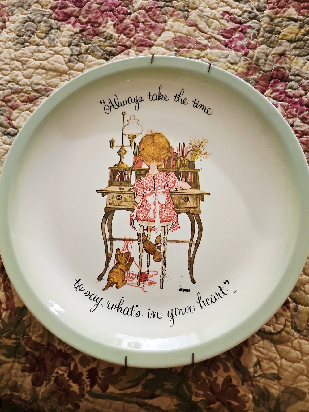 Vintage Decor Plate " Take Time To Say We What's In Your Heart" Girl Writing